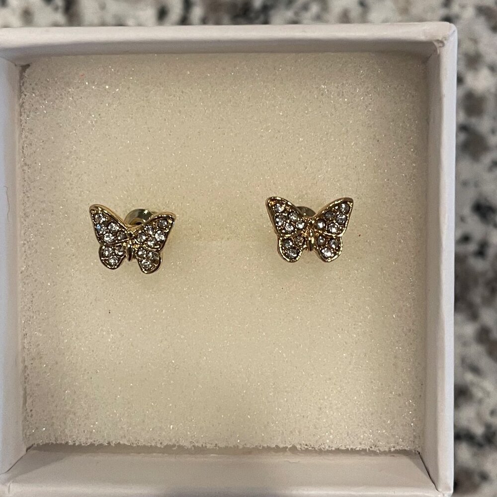 10K Over 925 Small Butterfly Stud Earrings - Brand New